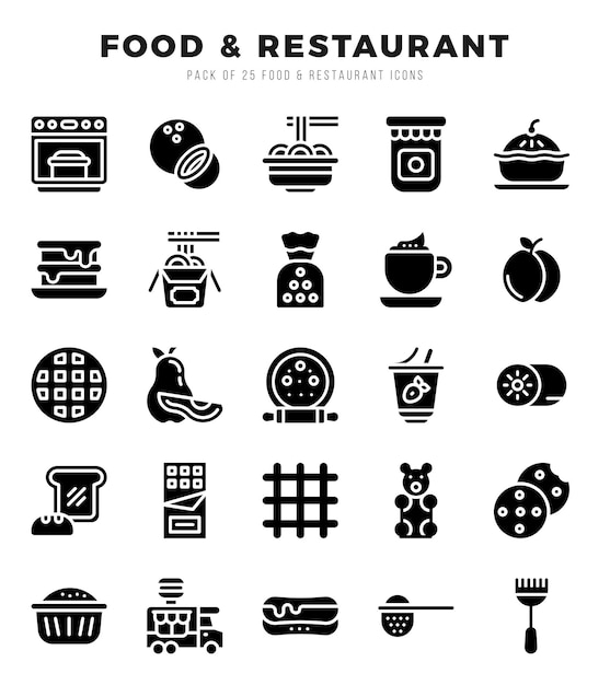 Food and Restaurant Icon Pack 25 Símbolos vectoriales para el diseño web