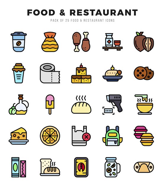 Vector food and restaurant icon pack 25 símbolos vectoriales para el diseño web