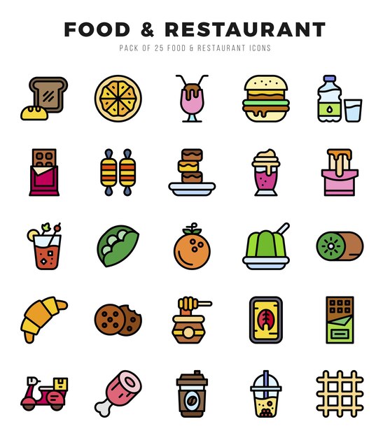 Vector food and restaurant icon pack 25 símbolos vectoriales para el diseño web