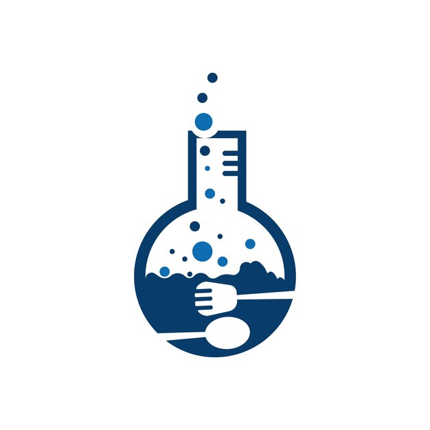 Food Lab logo vector icono ilustración diseño plantilla lab logo Tubo de ensayo de laboratorio con cuchara y tenedor