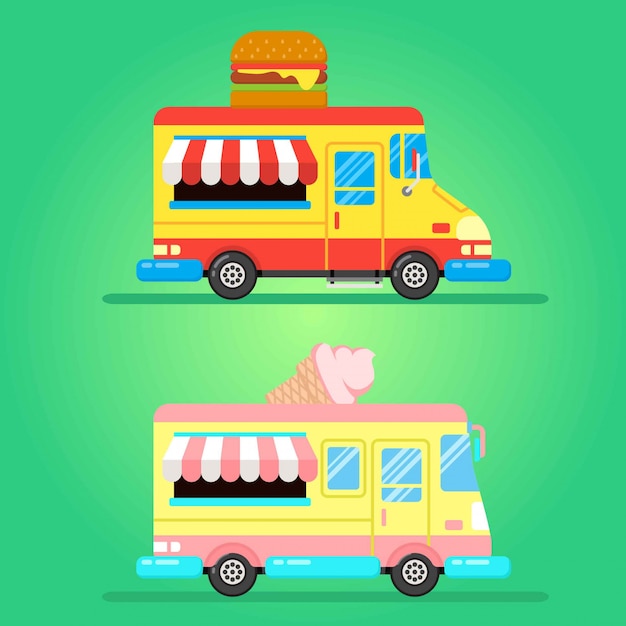 Vector food truck burger and ice cream