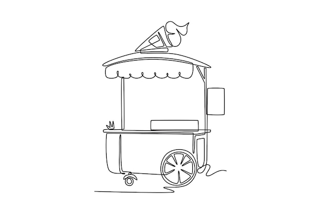 Food truck con concepto de comida callejera Diseño de dibujo de línea única Ilustración gráfica vectorial