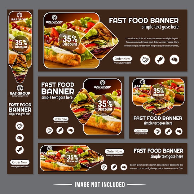 Vector food web banner set para restaurante