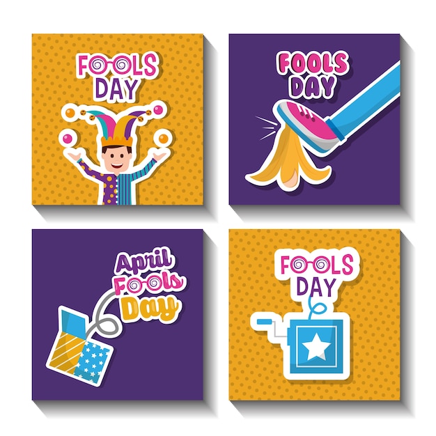 Fools day celebration festive pranked icons set