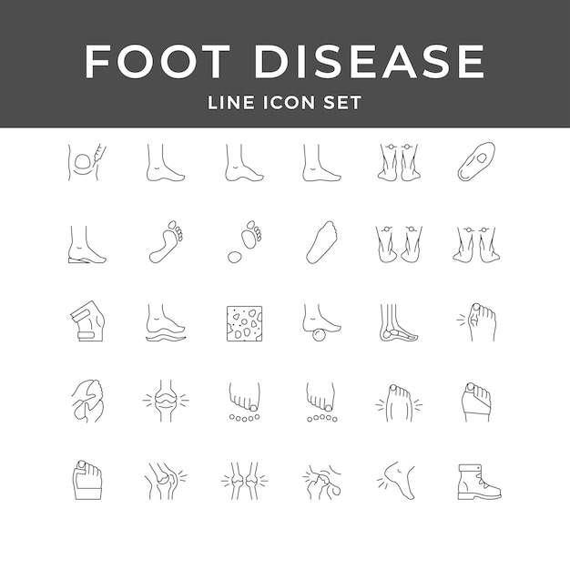 Foot Disease Line Icon Set Medical Pain Injury Infection Diabetes Orthopedic Podiatry Collection