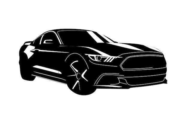 Un Ford Mustang blanco y negro con el logotipo de Ford en la parte delantera.