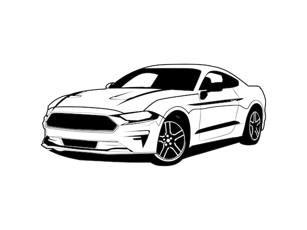 Ford mustang GT silueta blanco y negro Ilustración