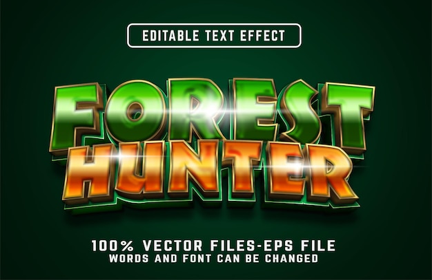 Forest hunter efecto de texto 3d vectores premium