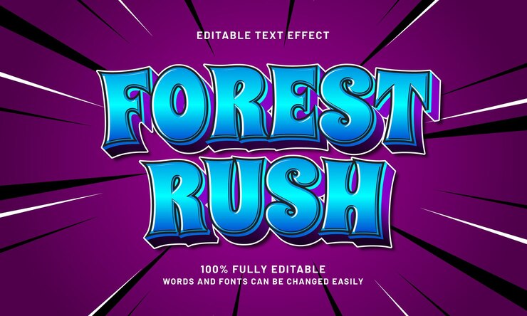 Vector forest rush efectos de texto editables con un tema de aventura y selva
