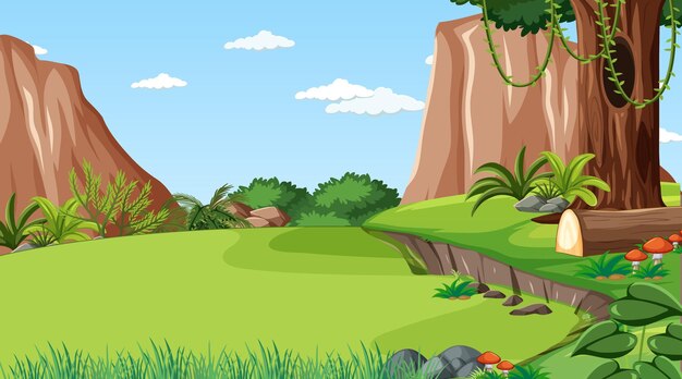 Vector forest scene with various forest trees