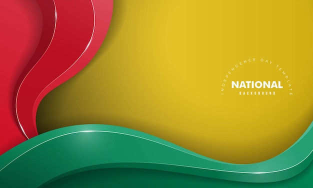 Forma 3D ondulante de rojo y verde en diseño de fondo amarillo Buena plantilla para el día nacional del país