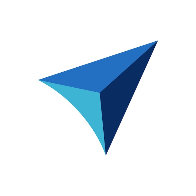 Forma 3D de la plantilla de logotipo vectorial del ícono de flecha o avión