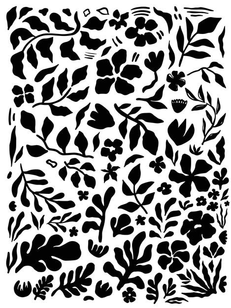 Forma abstracta conjunto floral moderno en blanco y negro