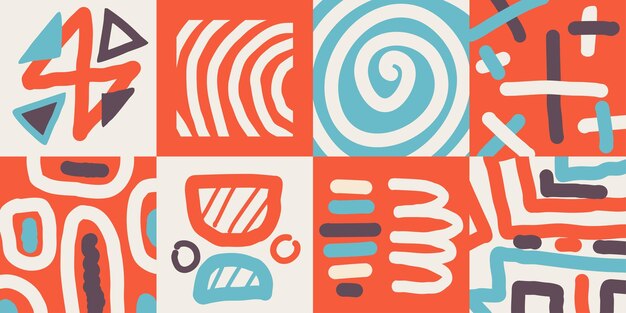 Forma abstracta dibujada a mano diseño de patrón sin costuras colorido y divertido