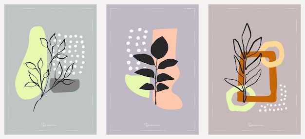 Forma abstracta y hoja boho clipart minimalista moderno