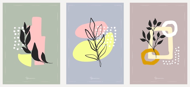 Forma abstracta y hoja boho clipart minimalista moderno