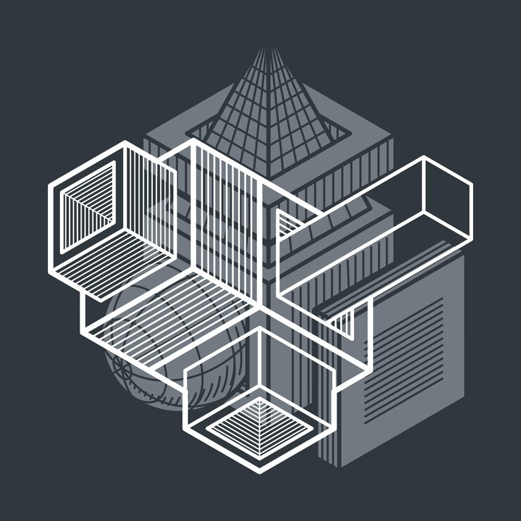 Vector forma abstracta de ingeniería, figura poligonal vectorial 3d.
