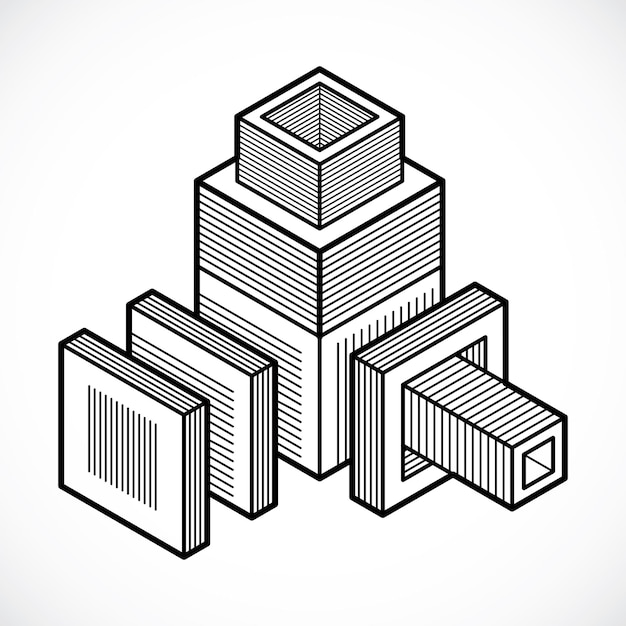 Forma abstracta de ingeniería, figura poligonal vectorial.