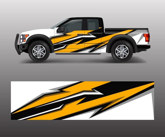 Forma abstracta de vector gráfico de camioneta con diseño grunge para envoltura de vinilo de vehículo