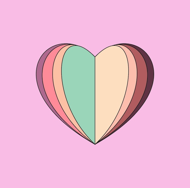 Forma de amor colorida sobre fondo rosa Ilustración vectorial romántica en forma de corazón