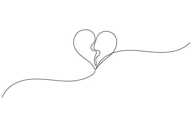 Forma de amor continuo dibujo de una línea de arte de contorno aislado y icono vectorial en forma de corazón