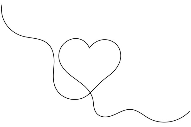 Forma de amor continuo dibujo de una línea de arte de contorno aislado y icono vectorial en forma de corazón