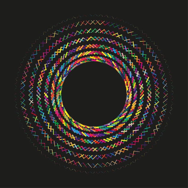Forma de anillo colorido Figura de círculo arco iris Vector radial vívido Fondo negro abstracto