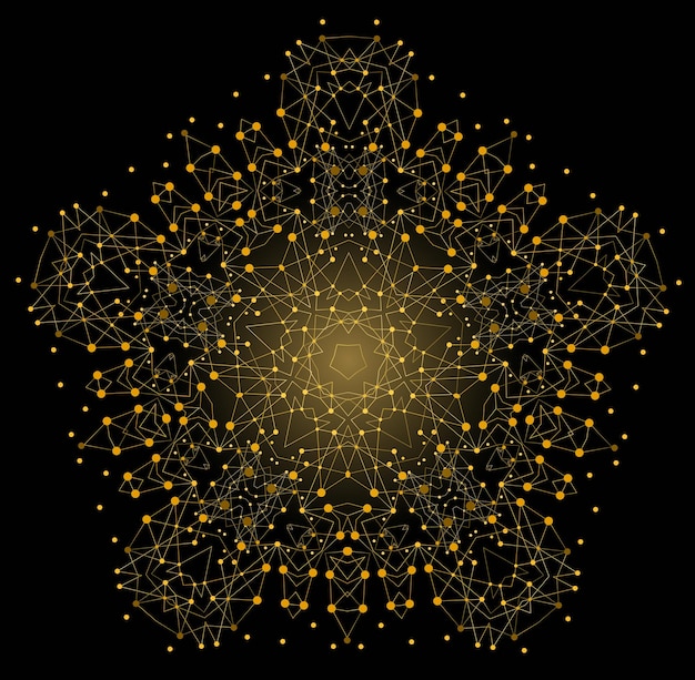Forma brillante colorida vectorial, estructura molecular con fondo de líneas y puntos.