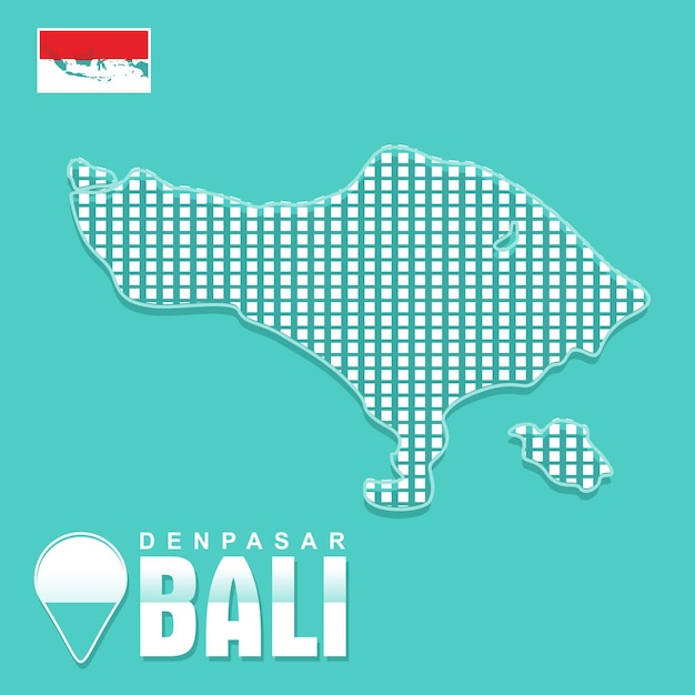 Forma de caja de mapa vectorial de Bali, aislada sobre fondo verde turquesa. Isla Denpasar Bali