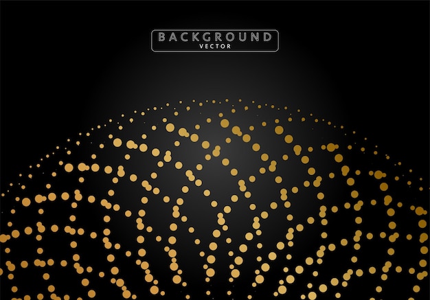 Forma de círculo negro abstracto con marco dorado brillante y brillos. ilustración vectorial