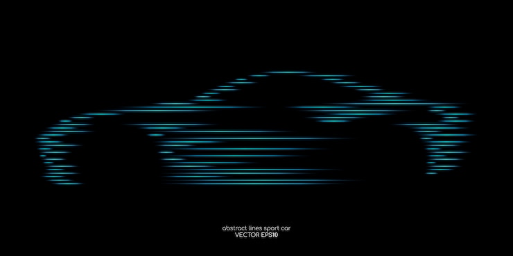 Vector forma de coche deportivo por patrón de línea de movimiento rápido azul verde sobre negro