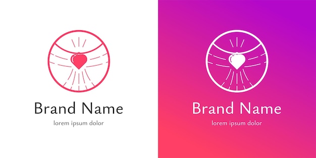 Forma de corazón con alas de pájaro abstractas en joyas de logotipo circular e identidad de marca comercial de bisutería