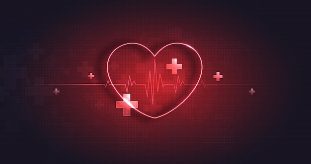 Vector forma de corazón de atención médica con pulso de cardio rojo latido del corazón fondo abstracto médico solitario moderno diseño simple icono signo o diseño de vector de logotipo