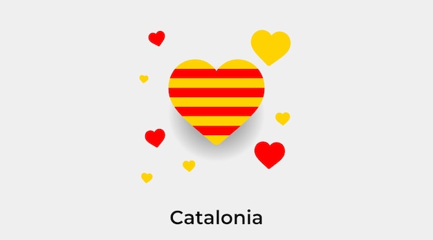 Forma de corazón de bandera de Cataluña con ilustración de vector de icono de corazones adicional