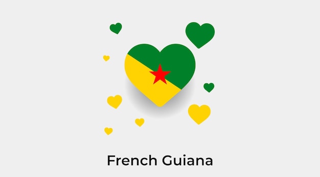 Forma de corazón de bandera de guayana francesa con ilustración de vector de icono de corazones adicional