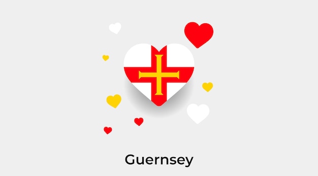Forma de corazón de bandera de Guernsey con ilustración de vector de icono de corazones adicional