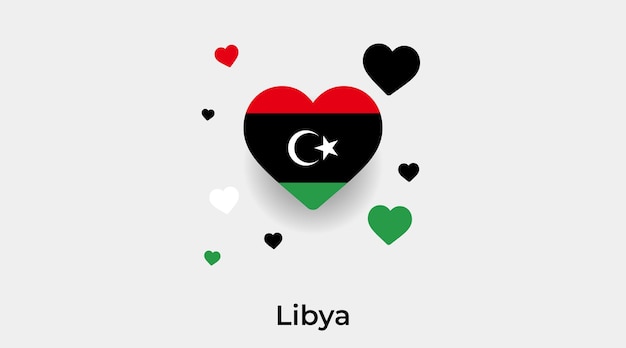 Forma de corazón de bandera de Libia con ilustración de vector de icono de corazones adicional