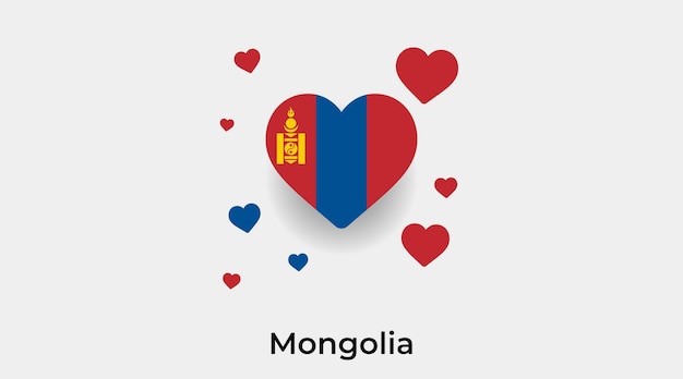 Forma de corazón de bandera de Mongolia con ilustración de vector de icono de corazones adicional