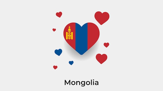 Forma de corazón de bandera de mongolia con ilustración de vector de icono de corazones adicional