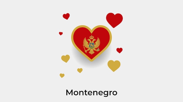 Forma de corazón de bandera de Montenegro con ilustración de vector de icono de corazones adicional