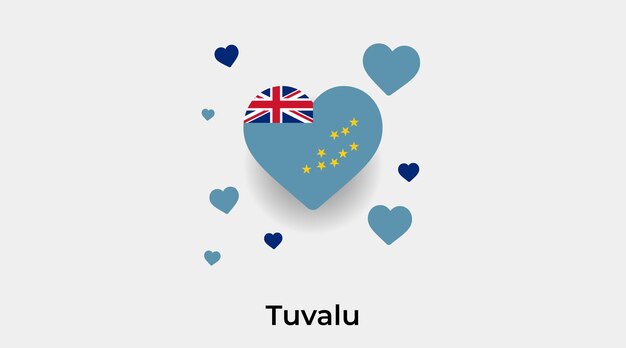 Forma de corazón de bandera de Tuvalu con ilustración de vector de icono de corazones adicionales