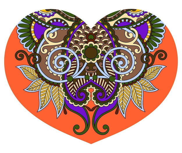 Vector forma de corazón de encaje con diseño de paisley floral étnico para la invitación de boda del día de san valentín