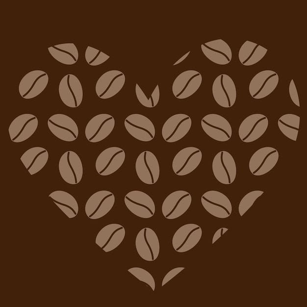 Forma de corazón de granos de café en tonos marrones de moda textura de fondo abstracta o concepto de diseño de logotipo