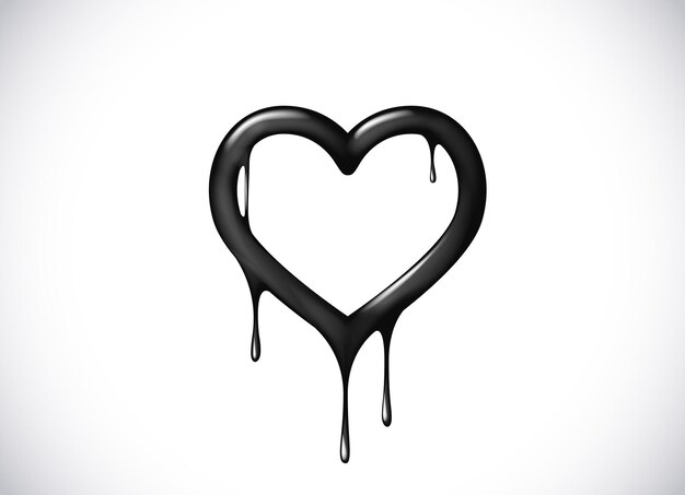 Forma de corazón negro derritiéndose con gotas Símbolo de corazón de veneno de sangre negro para la marca del logotipo