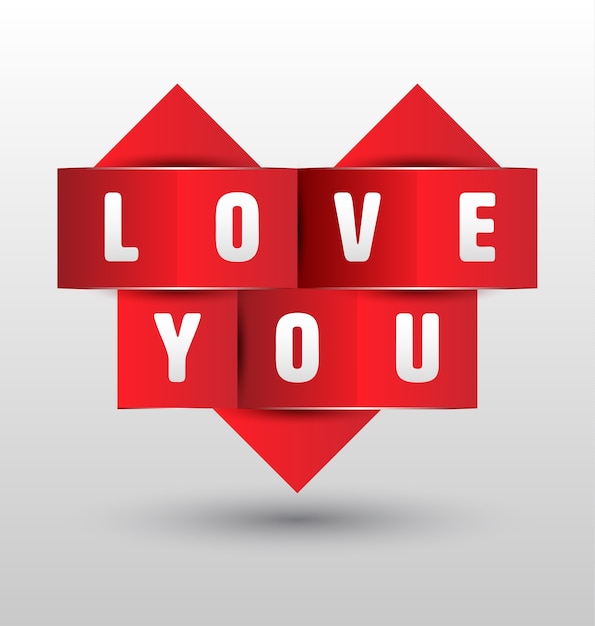 Forma de corazón de papel de origami con amor