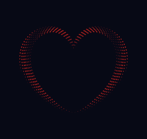 una forma de corazón rojo hecha por puntos sobre un fondo negro vectores de corazón elegantes símbolo de vector de corazón