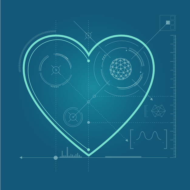 Forma de corazón con tecnología digital bluprint