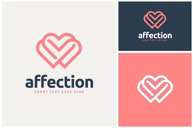 Forma de corazón de tres amores con línea infinita ininterrumpida para el logotipo de Family Affection Care Link Connection