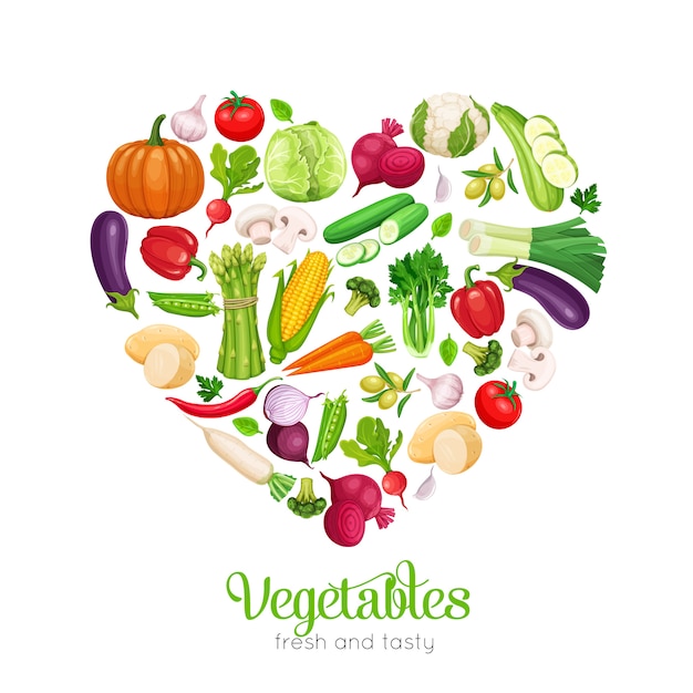 Vector en forma de corazón con verduras