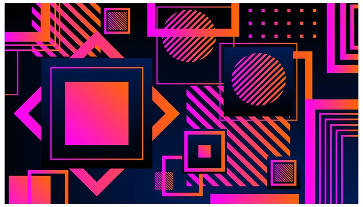 Forma cuadrada geométrica degradada de colores brillantes sobre fondo morado oscuro Vector eps10